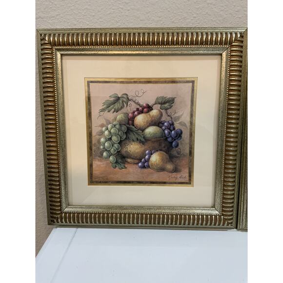Vtg Gold Frame Matted Kathy Seek Design Still Life Fruit Wall Art Print Lot Of 2 - Picture 4 of 12